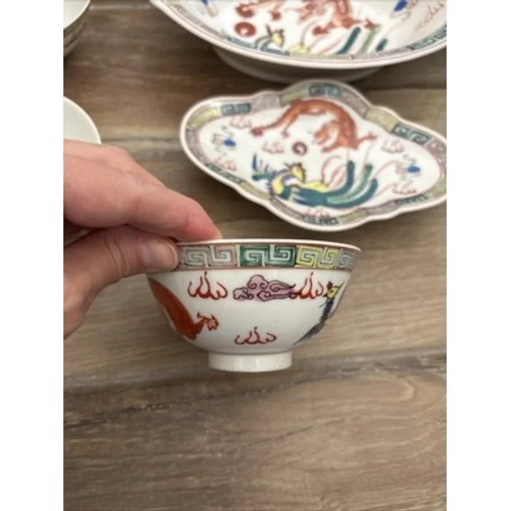 Japanese dishes oval platter, smaller platter, 5 Cups, 5 Bowls‎